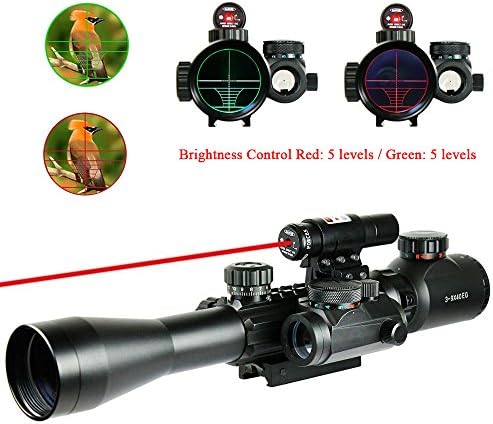 WhaleStone AR15 Scope 3-9x40mm Hunting Mil-dot Red &amp; Green Illuminated Tactical Rifle Scope with Holographic Dot Sight and Red Laser