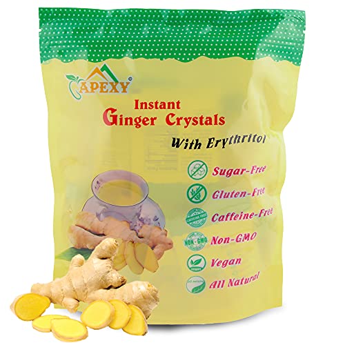 Apexy Instant Ginger Crystals with Erythritol, 28 Sachets, Hot or Cold
