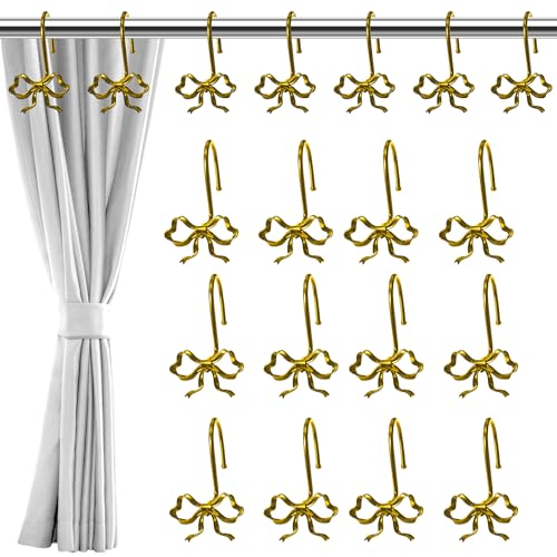 12 Pack Bow Shower Curtain Hooks,Decorative Shower Curtain Hooks for Holiday Bathroom Décor,Shower Curtain Rings for Bathroom Bedroom Living Room (Golden) at Amazon