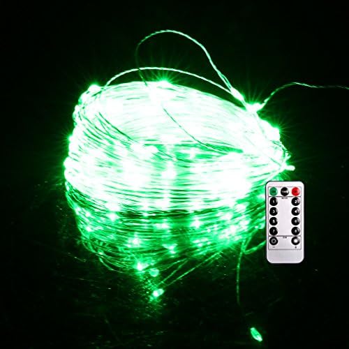 LED String Lights, Vinus 33Ft 100LED Silver Wire Lights AA Battery Powered Decorative Rope Lights with Remote Controller for Christmas Tree, Bedroom, Garden, Patio-Green