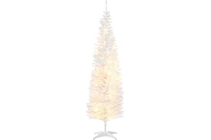 HOMCOM 6 ft Pre-Lit Noble Fir Slim Artificial Christmas Tree with 390 Tips and 200 Warm White LED Lights White
