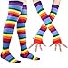 MUQU Rainbow Stripe Long Socks Gloves Set - 2 Pairs Accessories Set Colorful Knit Cute Party For Women
