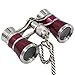OPO Opera Theater Horse Racing Glasses Binocular Telescope Chain Necklace (Red with Silver Trim) 3X25