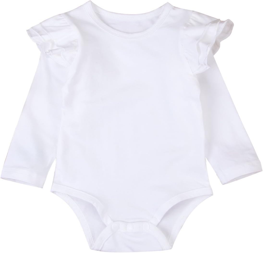 Infant Baby Girl Basic Ruffle Long Sleeve Cotton Romper Bodysuit Tops Clothes