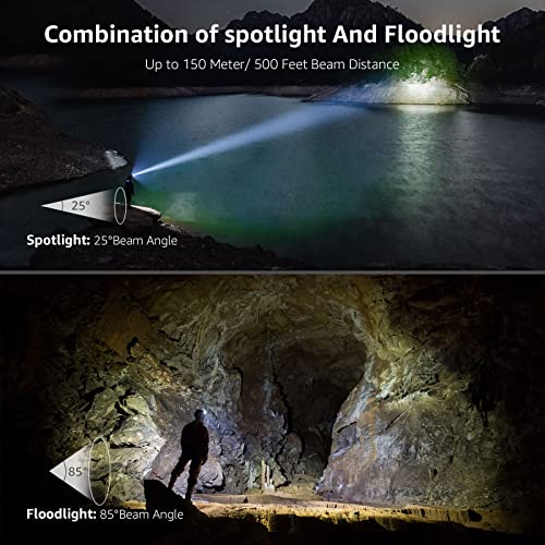 Lepro D5000 Super Bright Rechargeable LED Headlamp, 2000Lux LED Head Torch White and Red Light 6 Lighting Modes IPX4 for Running, Fishing, Cycling, Camping – 2 Pcs