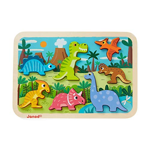 Janod - Chunky Wooden Dinosaurs Puzzle - 7 Pieces - Fine Motor Skills Development and Concentration - From 18 Months… – Bild 3