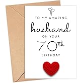 HKDesignGift Husband 70Th Birthday Card - Handmade Crochet Heart Card - 70Th Birthday Cards For Husband - Husband's Birth - Handmade Heart Male Bday Cards - Happy 70 Old