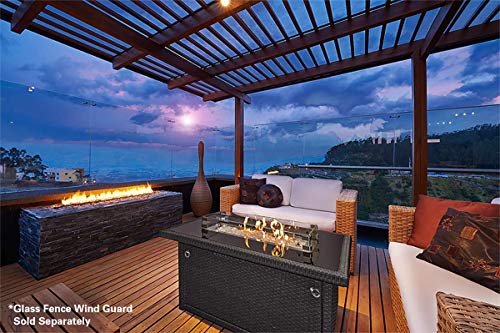 Outland Living Series 401 Grey 44-Inch Outdoor Propane Gas Fire Pit Table, Black Tempered Tabletop w/Arctic Ice Glass Rocks and Resin Wicker Panels, Slate Grey/Rectangle - Thumbnail 2