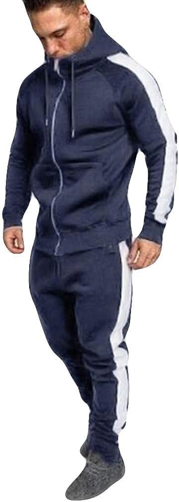 POQOQ Sweatshirt Top Pants Sets Men Long Sleeve Zipper Print Sports Hoodie