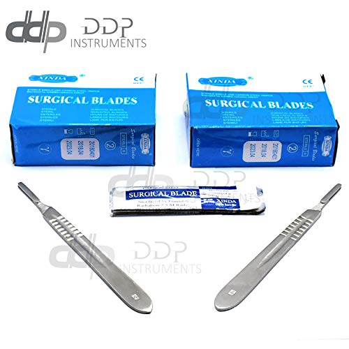 DDP 200 Scalpel Sterile Blades #22 with 2 Free Scalpel Handles #4