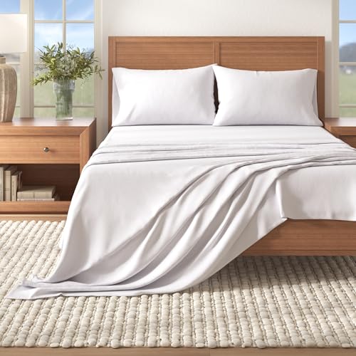 Great Bay Home Extra Soft 100% Cotton Flannel Sheet Set Warm, Cozy, Lightweight, Luxury Winter Bed Sheets in Solid Colors Nordic Collection (Twin, Winter White)