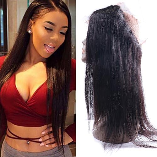 IUEENLY 360 Lace Frontal Closure Brazilian Straight Virgin Remy Human Hair 360 Lace Band Frontal With Baby Hair Natural Color (12inch)