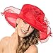 Womens Sun Hat Organza Wide Brim Wedding Hats Ladies Summer Gauze Cap for Church Wedding Party Beach Travel Outgoing Red