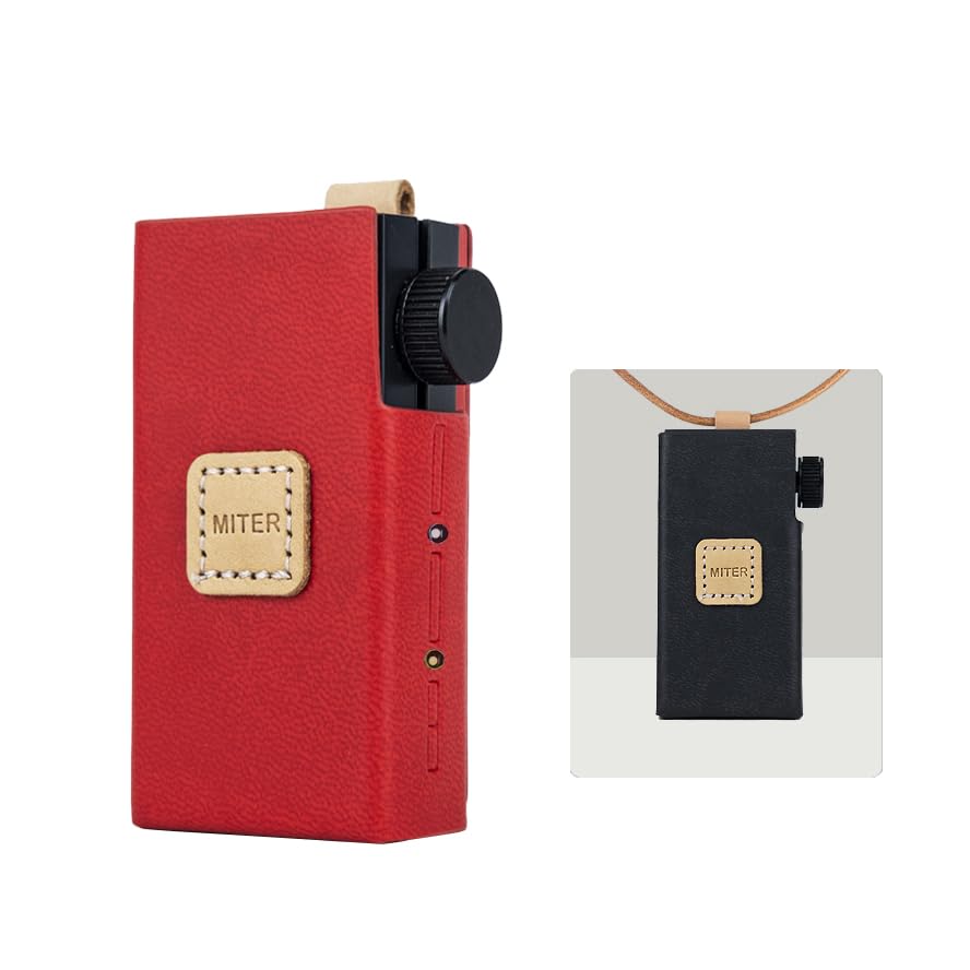 MITER CASE for Astell&Kern AK HB1, Handmade Italy Artificial PU Leather Cover with Necklace Cord for AKHB1 (Red)