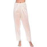 Women's Silk Pettipants Slip Ankle Length Snip-it Pant Liner Satin Culotte Slip Elastic Waistband Lace Sleep Pants