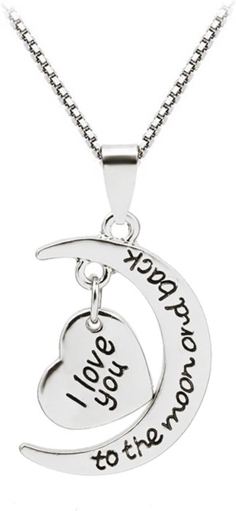 Tuccpai Love Heart Shaped Moon Pendant Necklace For Women Girls Silver