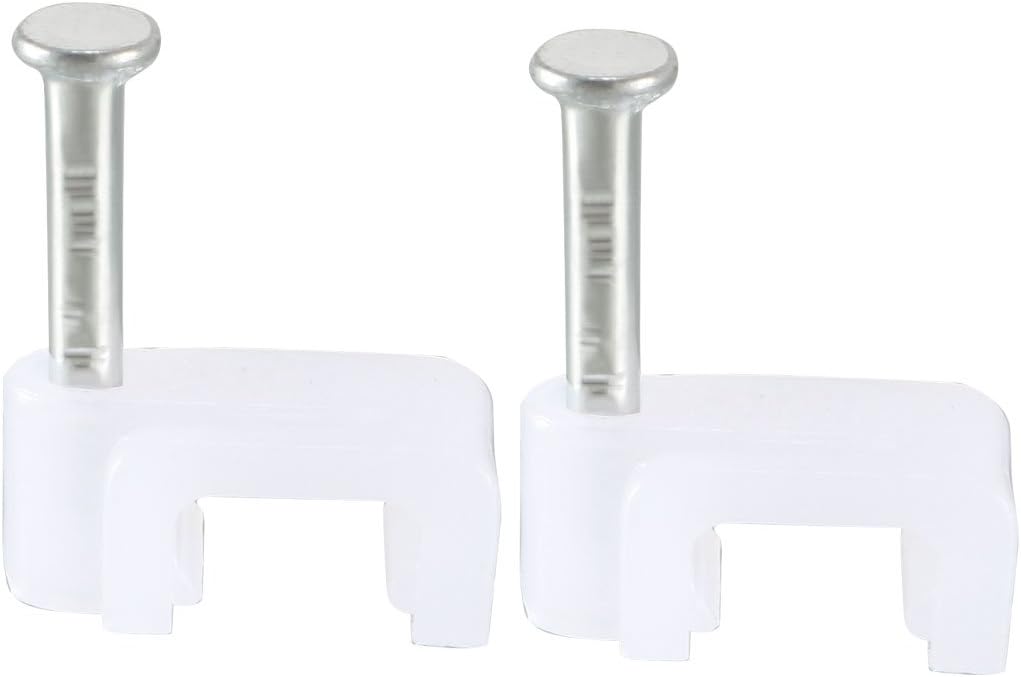 sourcing map Flat Cable Clip Nail Coaxial Tacks Wire Clips 7mm White 200pcs