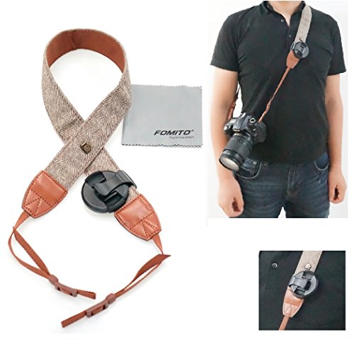 Fomito Camera Shoulder Neck Strap Vintage Belt for All DSLR Camera Nikon Canon Sony Pentax Classic White and Brown Weave