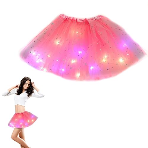 Tutu Skirts for Girl Women,LED Tutu Skirt,Luminous Party Stage Tulle,Tutu Skirts for Kids Girl with LED Light for Halloween,Carnival Party Costume(UK, Alpha, One Size, L, Regular, Regular, Pink)