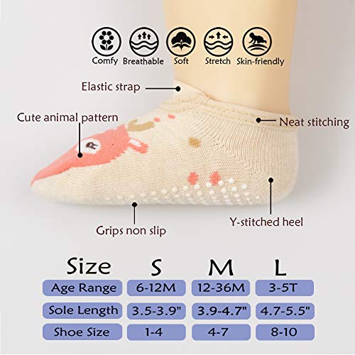 Baby 6 Pairs Baby Toddler Girls Non Slip Socks with Strap, Anti Skid Grip Thick Mary Jane Socks for Infant Walking, 12-36 Months