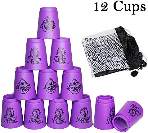 Amhii Quick Stack Cups Set of 12 with Quick Release Stem - Sports Stacking Cups Speed Training (Purple-Generation 3)