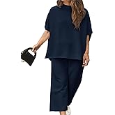 Beautife Women's Plus Size 2 Piece Outfits 3/4 Batwing Sleeve Capelet Crew Neck Pullover Top Wide Leg Pants Lounge Set