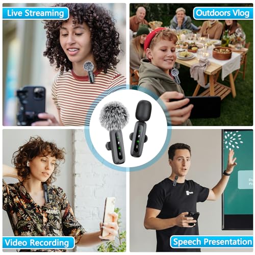 Mini Microphone for iPhone, iPad, Android Phone, 2 Pack Wireless Lavalier Microphone with Noise Reduction, Plug-Play Wireless Mic for Video Recording, Interview, YouTube, TikTok