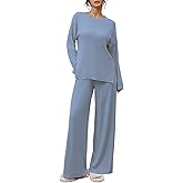 Zevi Womens 2 Piece Outfits Casual Loose Long Sleeve Pullover Tops & Wide Leg Pants Soft Basic Lounge Sets Tracksuit