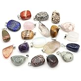 LE SKY 20 Pcs Natural Stone pendnats Irregular Various Energy Healing Crystal Stone Charms for Jewelry Making Necklace Bracelet Accessories