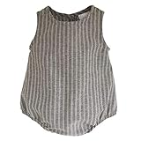 Cairn Co. Marion Linen Baby Romper (6-12 Months, Pebble Stripe)