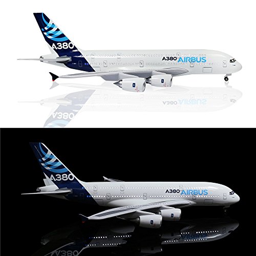 24-Hours 18” 1:160 Scale Airplane Kit A380 Model Plane Collection with LED Light(Touch or Sound Control) for Decoration or Gift