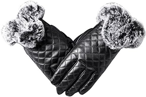 Womens Touchscreen Winter Warm PU Gloves, Texting Gloves for Smartphones