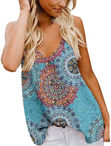 Women's Button Down V Neck Strappy Tank Tops Loose Casual Pleated Sleeveless Boho Cami Shirts Blouses
