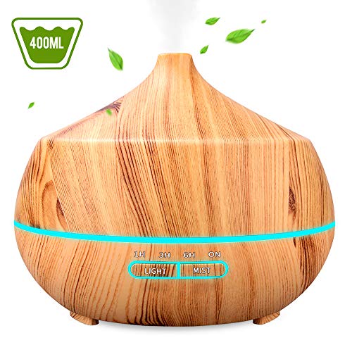 INSMART 400ml Essential Oil Diffuser, 4 Timer Ultrasonic Aroma Aromatherapy Diffuser Humidifier - 7 Color LED Lights, Waterless Auto-Off for Yoga,Salon,Spa,Office,Bedroom - Yellow Wood Grain 