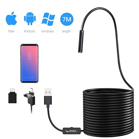 Endoscopio USB con 6 Luces LED Ajustables, Anykit 1200P HD ...