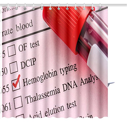 MuaToo Shower Curtain red Mark in screening Form Request for Hemoglobin Typing Test hb with Blood Sample in Tube Graphic Print Polyester Fabric Bathroom Decor Sets with Hooks 36 x 78 Inches