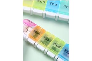 Weekly Pill Organizer 7 Day Pill Box with Spring Open Design and Labels, BPA-Free Medicine and Vitamin Holder for Travel, Sup