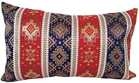pillowerus Tapestry Fabric Kilim Pattern Red-Blue 14"x24" Decorative Pillow Case/Cushion Cover/Sham