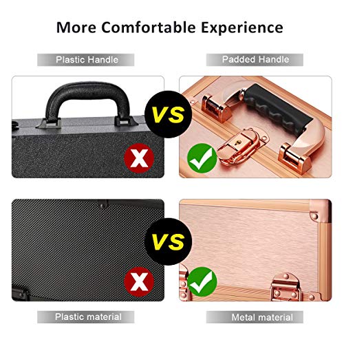 Ovonni Professional Portable Small Makeup Train Case, Artist Lockable Aluminum Cosmetic Organizer Storage Box with Compartments (Rosegold 1)