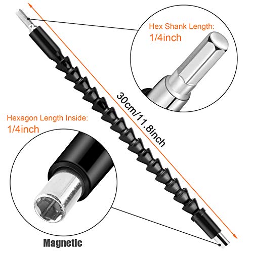 Apsung Flexible Drill Bit Extension Set, Magnetic Bendable Hex Head Shaft, Screwdriver Extension Holder for Power Drill Connect Tip Adaptor with 10 Pcs Screwdriver Bit, 1/4" Socket Screw Driver