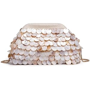 CUXVA Shell Beaded Clutch Handmade Beaded Evening Purses with Chain Luxury Beach Summer Vacation Crossbody Shoulder Bag