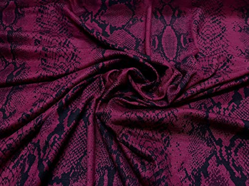 51RFDbPtvrL Tejido de punto elástico de licra de viscosa, por metro, estampado de piel de serpiente burdeos Tejido de punto elástico de licra de viscosa, por metro, estampado de piel de serpiente burdeos - Imagen 3
