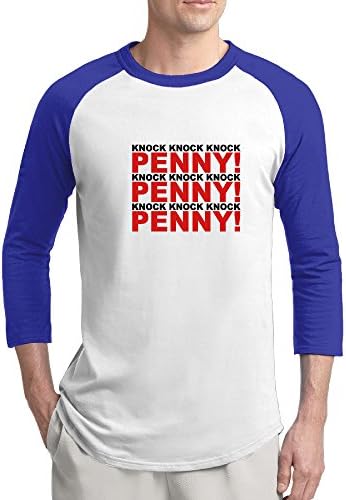 Fun Penny Men 3/4 Sleeves Crew Neck Shirt RoyalBlue Size XL Cotton