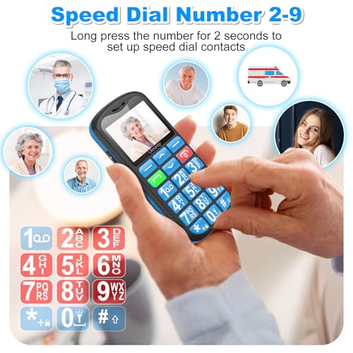 uleway 4G Senior Mobile Phone Unlocked with Bluetooth Charging Dock Handsfree Speakerphone High Volume Big Button for Elderly SIM Free Easy to Use Basic Phone SOS Emergency Button(Blue)
