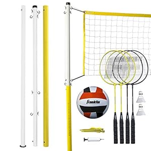 Franklin Sports Volleyball + Badminton Sets – Backyard + Beach Volleyball + Badminton Net Set with Rackets, Birdies…
