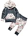 Newborn Baby Girl Fall Winter Clothes Long Sleeve Hoodie Sweatshirt Floral Pants with Headband 3Pcs Outfit Set (6-12 Months, Grey)