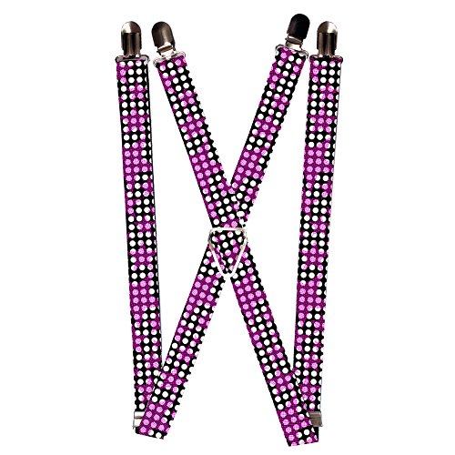 Pink Polka Dot Stars on White Circle Circular Polka Dot Pattern Suspenders