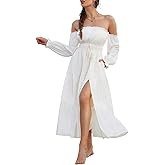SCARLET DARKNESS Women's Boho Dress 2026 Summer Off The Shoulder Long Sleeve Renaissance Maxi Dresses with Split