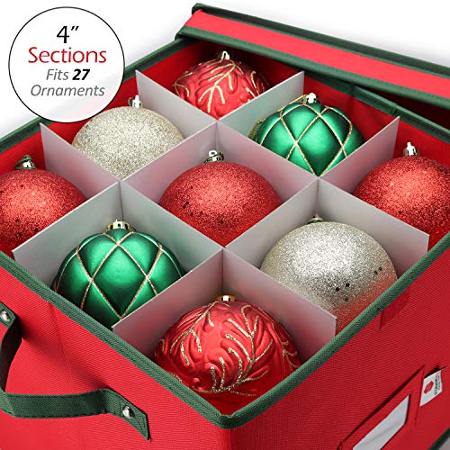 StorageMaid Christmas Ornament Storage Box - Christmas Ornament Storage for Large Balls - Christmas Decoration Box Equipped with a Velcro Cover & Card Slot - 12 x 12 x 12 Inches