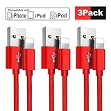 OTISA Charging Cable lPhone 3Pack 5ft/1.5M l Phone Charger Cable Nylon Braided USB Phone Charger Cord Compatible lPhone X/8/8 Plus/7/7 Plus/6/6 Plus/Pad Mini Air Pro, Pod More Red